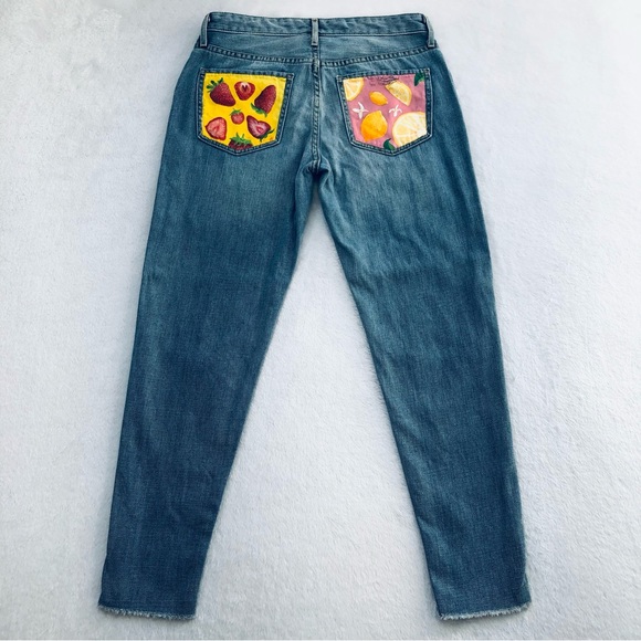 Mossimo, Boyfriend Crop Jeans, Hand-painted Back Pockets, Size 2 - Picture 1 of 14